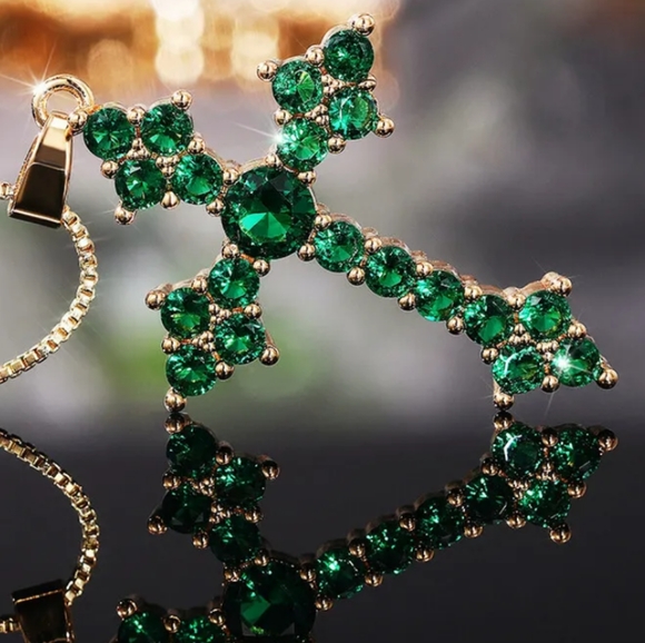 GOLD/STERLING CHROME CROSS WITH 24-IN CHAIN - Picture 2 of 2